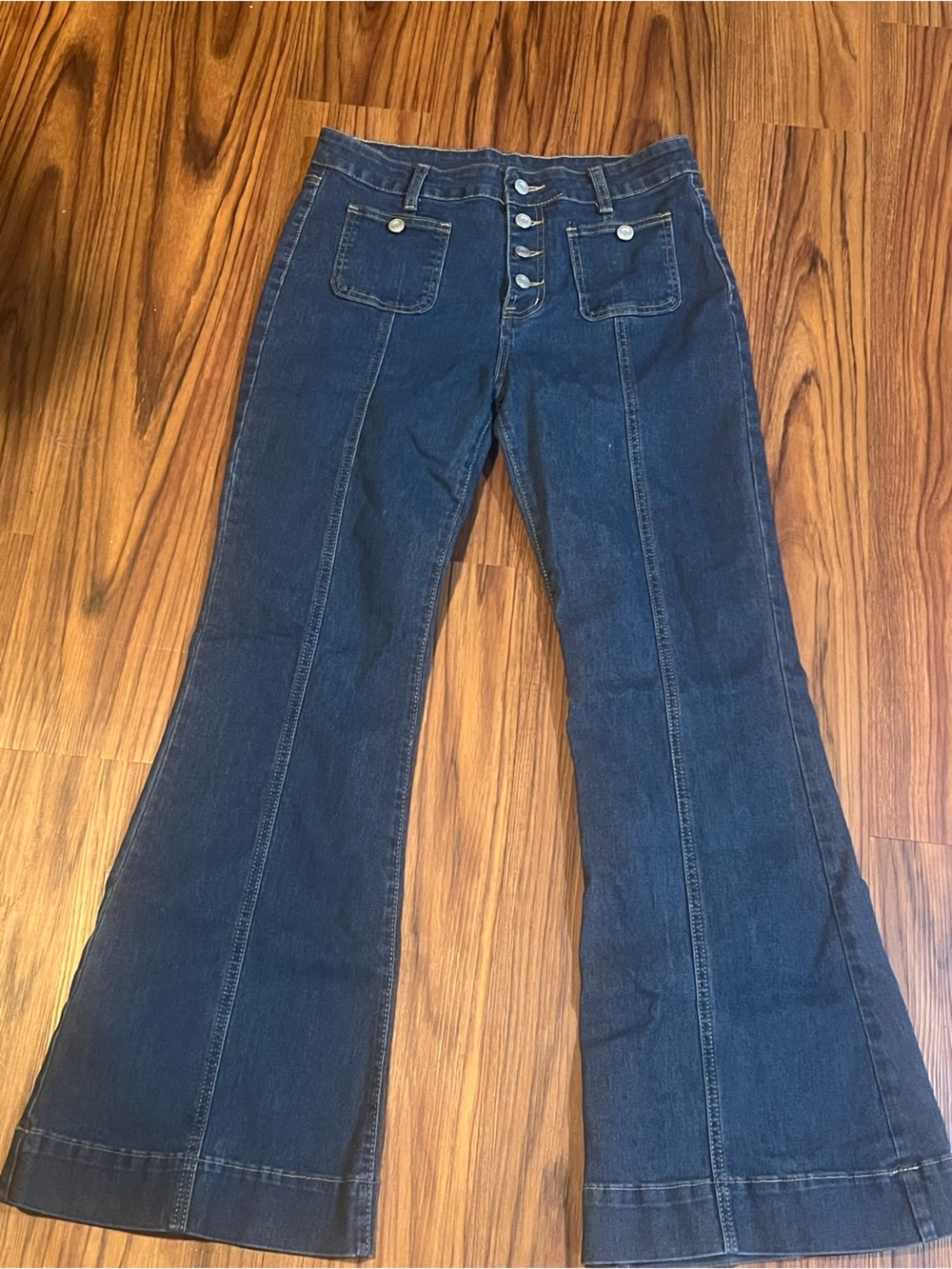 Dark Blue Women's Stretch Denim Jeans with Button Hem